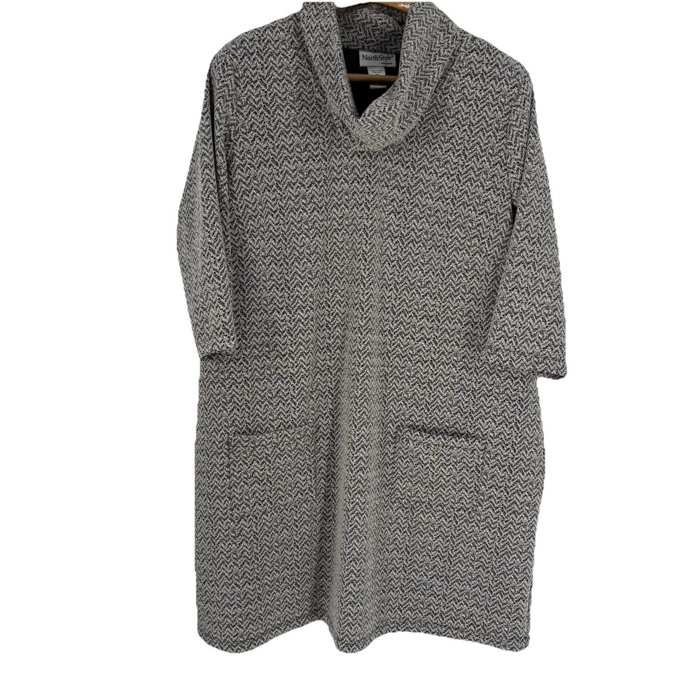 NorthStyle‎ Womens Knit Herringbone Midi Dress 2X Cowl Neck Pockets Stretch